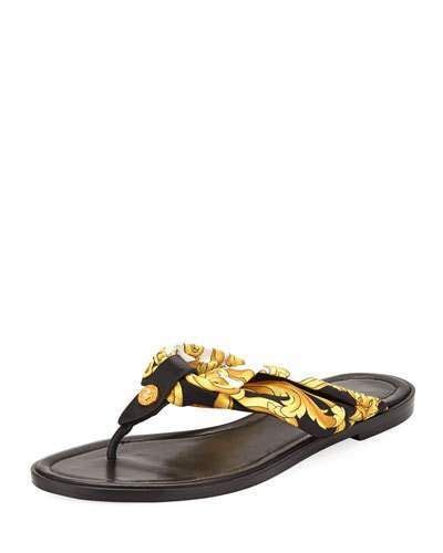 versace hibiscus-print flat sandals